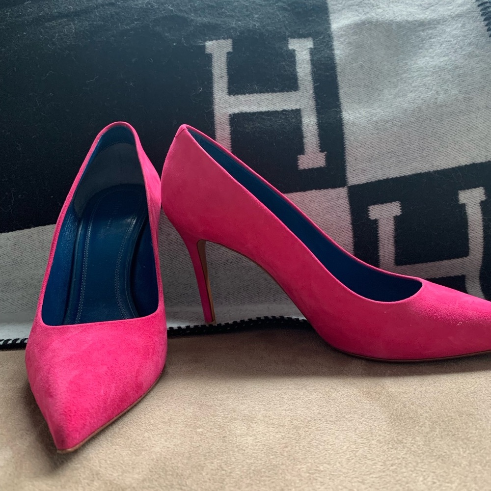Old Celine bright pink fuchsia suede pumps stilettos pointed toe with box 39.5